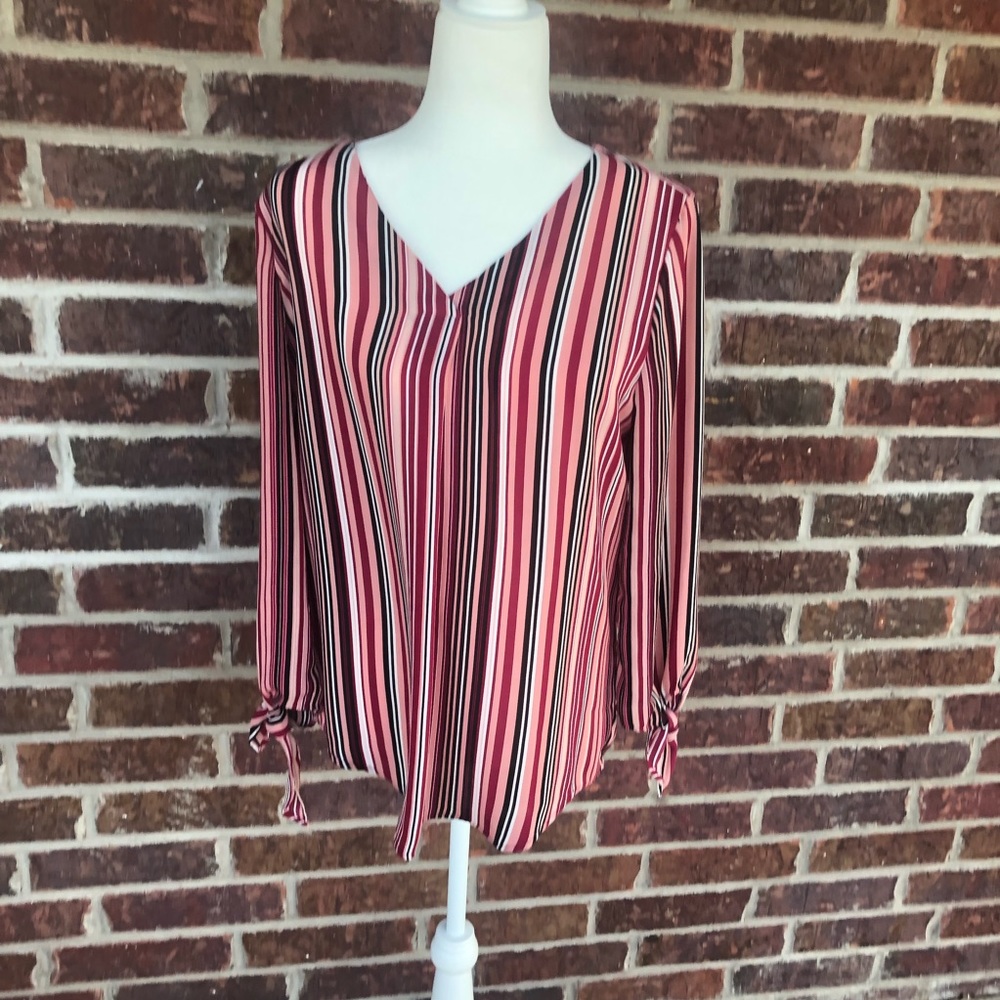 Como Blu Striped Blouse With Tie Wrists Size Medium